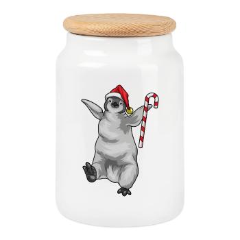 Pingouin Canne de Noël - Boîte à biscuits avec couvercle en bois - blanc - Devant