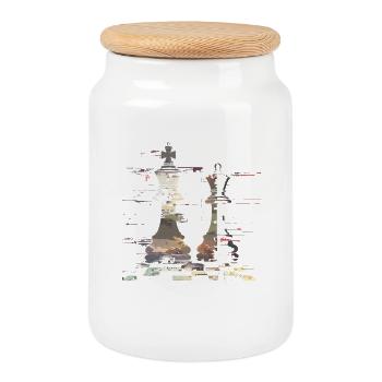 Graphique de la reine et du roi des échecs - Boîte à biscuits avec couvercle en bois - blanc - Devant