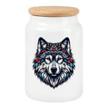 Wolf - Cookie Jar with Wooden Lid - white - Front