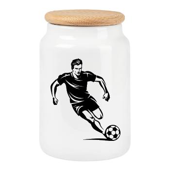 Fußballjunge - Keksdose mit Holzdeckel - Weiß - Vorne