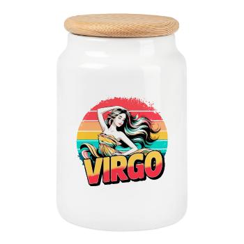 Virgo Horoscope Astrology 80s 90s Vintage Sign. - Cookie Jar with Wooden Lid - white - Front