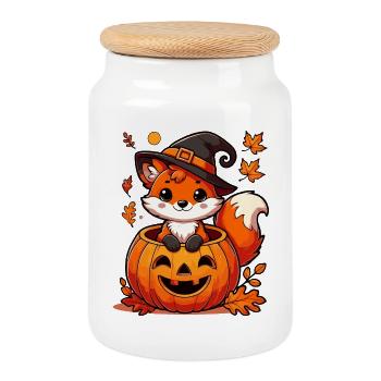 Halloween Fox in the Pumpkin: Sweet Scary Fun - Cookie Jar with Wooden Lid - white - Front