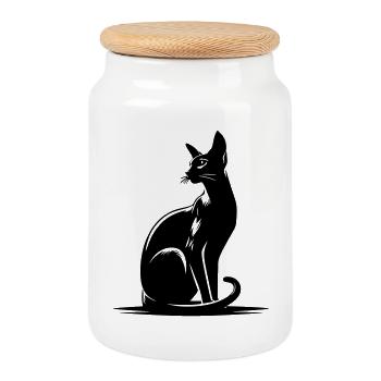 Oriental Shorthair Cat - Cookie Jar with Wooden Lid - white - Front