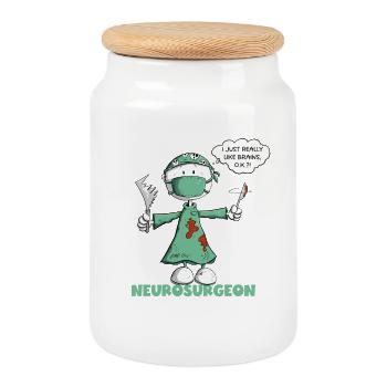 Neurosurgeon Saying Surgeon Stick Figure Cartoon - Cookie Jar with Wooden Lid - white - Front