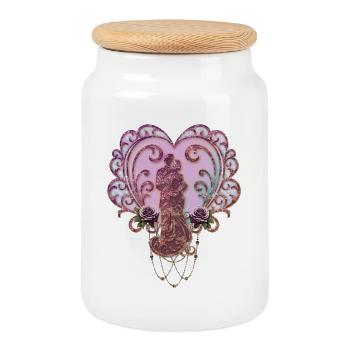 In the Embrace of the Heart. - Cookie Jar with Wooden Lid - white - Front