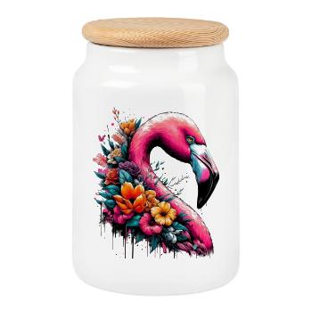 Flamingo - Keksdose mit Holzdeckel - Weiß - Vorne