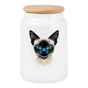 Chat siamois Chat siamois Chat siamois Chat siamois Chats siamois - Boîte à biscuits avec couvercle en bois - blanc - Devant