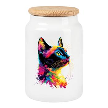 Chat coloré arc-en-ciel couleurs Popart chat maman chats - Boîte à biscuits avec couvercle en bois - blanc - Devant
