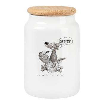 Wolf chevauche des moutons pour l’amoureux des animaux sauvages Wolf - Boîte à biscuits avec couvercle en bois - blanc - Devant