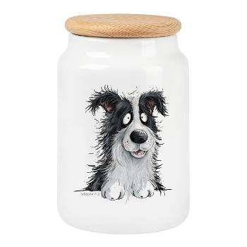 Droll Border Collie Chien de troupeau Amoureux des chiens - Boîte à biscuits avec couvercle en bois - blanc - Devant