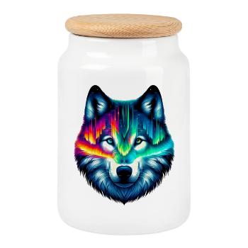 Wolf - Keksdose mit Holzdeckel - Weiß - Vorne