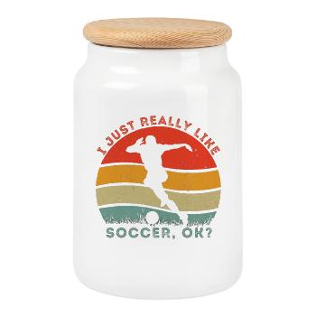 Soccer Enthusiast Retro Design - Cookie Jar with Wooden Lid - white - Front
