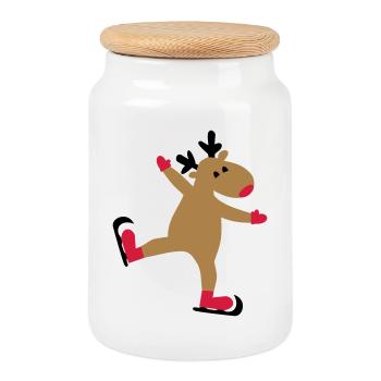 Drôle d’orignal pour Noël - Boîte à biscuits avec couvercle en bois - blanc - Devant