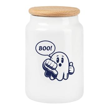 Ghost, BOO, Boo, thumbs down, funny, funny - Cookie Jar with Wooden Lid - white - Front