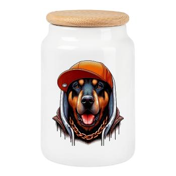 Dog - Cookie Jar with Wooden Lid - white - Front