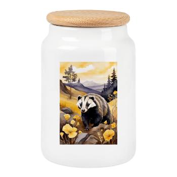 Badger in golden autumn - Cookie Jar with Wooden Lid - white - Front