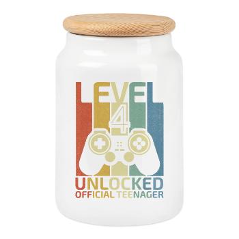 Level 4 Freigeschaltetes Hemd Video Gamer 4. Geburtstag - Keksdose mit Holzdeckel - Weiß - Vorne
