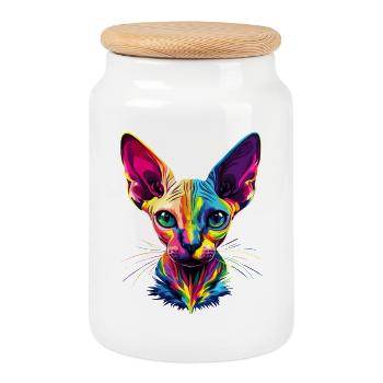 Sphynx Katze Sphynxkatze Canadian Cat Süße Sphinx - Keksdose mit Holzdeckel - Weiß - Vorne