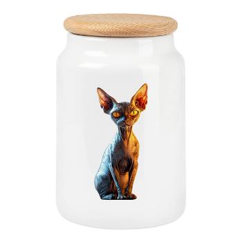 Sphynx Katze Sphynxkatze Canadian Cat Süße Sphinx - Keksdose mit Holzdeckel - Weiß - Vorne