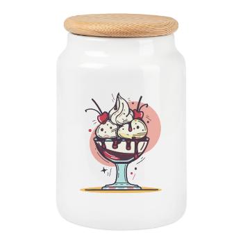 Graphique de crème glacée - Boîte à biscuits avec couvercle en bois - blanc - Devant
