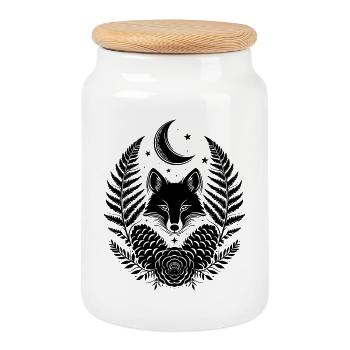 Filigraner Fuchs mit Farn und Zapfen im Herbst - Keksdose mit Holzdeckel - Weiß - Vorne