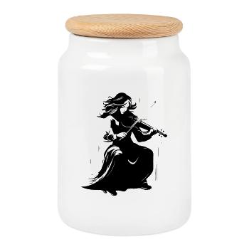 Violoniste - Boîte à biscuits avec couvercle en bois - blanc - Devant