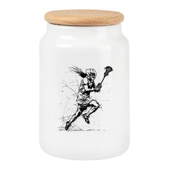 Lacrosse Girl Drawing - Cookie Jar with Wooden Lid - white - Front