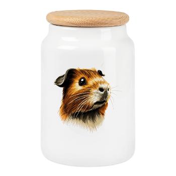 Guinea Pig Rodents Capybara Cute Rodent - Cookie Jar with Wooden Lid - white - Front