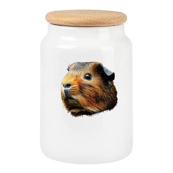 Guinea Pig Rodents Capybara Cute Rodent - Cookie Jar with Wooden Lid - white - Front