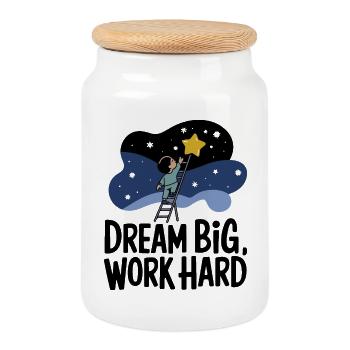 Rêver grand, travailler dur Chercheur d’étoiles - Boîte à biscuits avec couvercle en bois - blanc - Devant