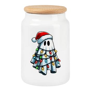 Niedliches Gespenst Halloween Kostüm Weihnachten H - Keksdose mit Holzdeckel - Weiß - Vorne