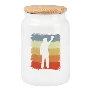 Painter Retro Look - Cookie Jar with Wooden Lid - white - Front