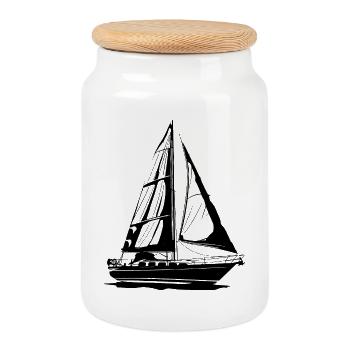 Sailboat Sketch - Cookie Jar with Wooden Lid - white - Front