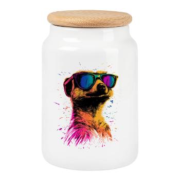 Meerkat Sunglasses Colorful Cute Meerkat - Cookie Jar with Wooden Lid - white - Front