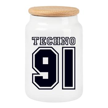 TECHNO 91 - Cookie Jar with Wooden Lid - white - Front