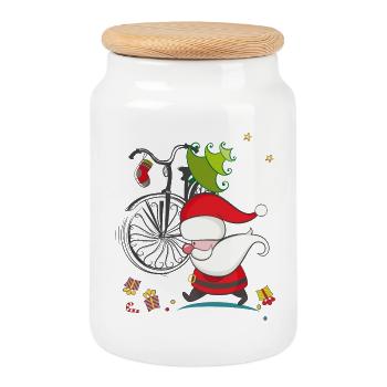 Le Père Noël sous pression - Boîte à biscuits avec couvercle en bois - blanc - Devant