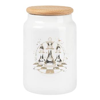 Chess Pieces Drawing - Cookie Jar with Wooden Lid - white - Front