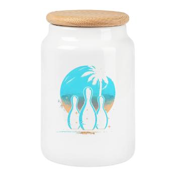 Bowling à l’ancienne - Boîte à biscuits avec couvercle en bois - blanc - Devant