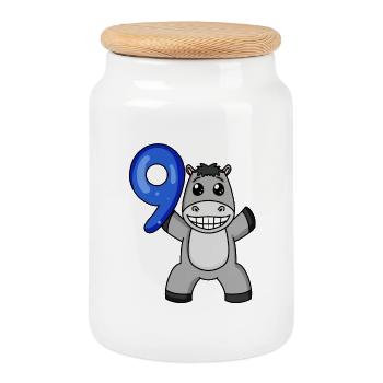 9th Birthday Donkey Motif - 9 Years - Cookie Jar with Wooden Lid - white - Front