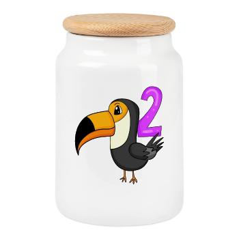 2 Birthday Toucans Bird Motif - Two Years Old - Cookie Jar with Wooden Lid - white - Front