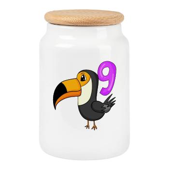 9th Birthday Motif Toucan Bird - 9 Years - Cookie Jar with Wooden Lid - white - Front