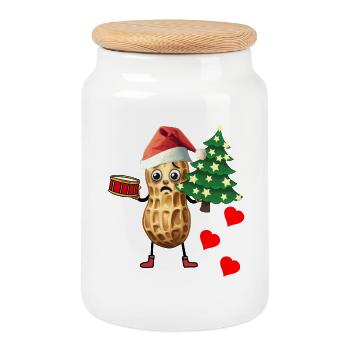 Erdnuss herzlich Weihnachten Grüße Chrismas Xmas - Keksdose mit Holzdeckel - Weiß - Vorne
