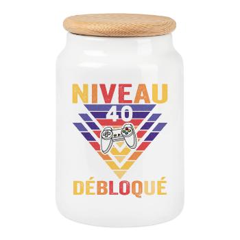Level 40 Unlocked Gift 40 Years Gamer Geek Funny - Cookie Jar with Wooden Lid - white - Front
