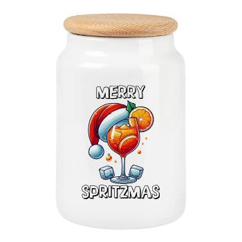 Merry Spritzmas Funny Holiday Cocktail Christmas - Cookie Jar with Wooden Lid - white - Front