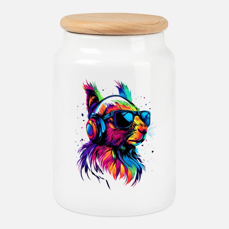 Eichhörnchen Kopfhörer Bunt Popart DJ Eichhörnchen - Keksdose mit Holzdeckel - Weiß