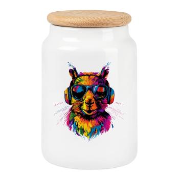 Eichhörnchen Kopfhörer Bunt Popart DJ Eichhörnchen - Keksdose mit Holzdeckel - Weiß - Vorne