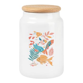 Style de dessin animé de pêche - Boîte à biscuits avec couvercle en bois - blanc - Devant
