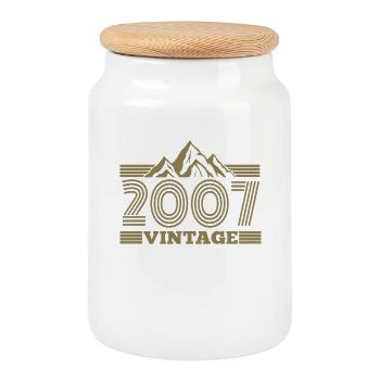 Birthday Vintage 2007 Retro Nature Mountains - Cookie Jar with Wooden Lid - white - Front