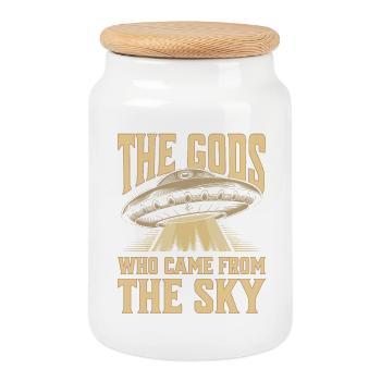 "The Gods Who Came From The Sky" - Alien Visitors - Cookie Jar with Wooden Lid - white - Front