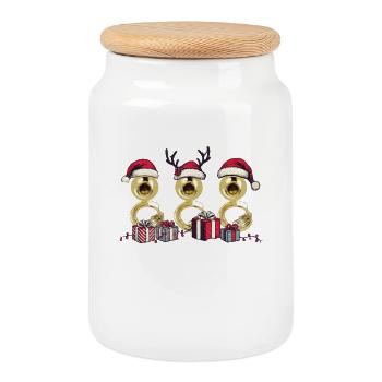 Sousaphone Christmas Orchestra Brass Band - Cookie Jar with Wooden Lid - white - Front